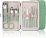 Nail set 10 pieces, pedicure set, nail scissors, nail care, nail set, nail clipper set, travel grooming set (Green 10-piece set)