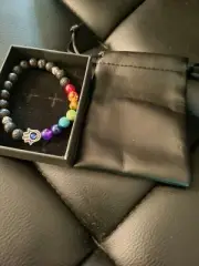 7 Chakra Lava Natural stone hamsa bracelet