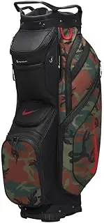 NIKE Performance Golf Cart Bag, 14-Way Divider, 9 Pockets (1 Insulated Pocket) Rain Hood, Forest Green/University Red/Black