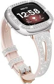 Bling Watch Band Compatible with Fitbit Versa 3/ Fitbit Sense for Women, Adjustable Crystal Alloy Strap Rhinestone Stainless Steel Metal Wristband Replacement for Fitbit Sense/Versa 3
