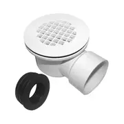 Low Profile Shower Base Drain with Perforated Strainer Side Outlet Shower Drain Side Outlet Drain A White