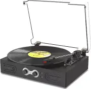 Vinyl Record Player Vintage Wireless Turntable Built-in Speaker Bluetooth Black