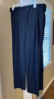 nasty gal pinstipe trouser suit pants paperbag black white High Rise Waist Belt