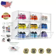 9 Pack X-Large Clear Shoe Storage Boxes with Magnetic Door - Sturdy & Stackable