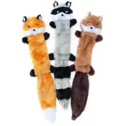 ZippyPaws Skinny Peltz - Fox, Raccoon, & Squirrel - No Stuffing Squeaky Dog T...