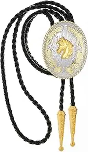 GelConnie Animal Bolo Tie for Men - Longhorn Bull Western Cowboy Bolo Tie Leather Necktie Necklace Costume Accessories, Black