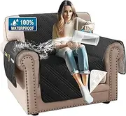 [Smarcute] Chair Covers with Arm Luxury Armchair Cover for Living Room Waterproof Sofa Cover 1 Seat Chair Protector for Pets Machine Washable(Chair,Black/Beige)
