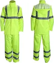 FONIRRA Class 3 High Visibility Rain Suit With Collapsible Hood Lime Reflective Safety Waterproof Worker Jacket & Pants