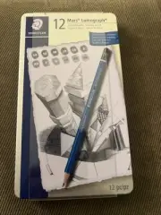 Staedtler Mars Lumograph Design & Drafting Graphite 12 Pencil Set + Storage Tin