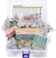 Molence DIY Electronics Components Kit Assortment, Resistors 1818PCS, LED, Triode, Capacitors, Diodes, PCB, Potentiometer, Variable Resistance, Stabilivolt for Arduino UNO MEGA2560 Raspberry Pi MCU