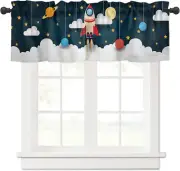 Window Valance Curtain Space Theme Cute Rocket Planet Pattern Valance Tier Curta