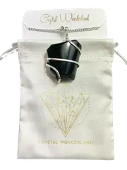 Infinity Loop Crystal Tumbled Black Tourmaline Pendant Silver Natural Crystal