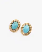 Blue Stone Detail Stud Earrings
