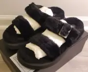 $895, Giuseppe Zanotti M Furry Lamb Fur Two Strap Sandal, Size 11US (44 EUR)