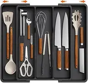 Lifewit Utensil Drawer Organiser,Expandable Large Cutlery Tray for Kitchen,kitchen storage & organisation,Silverware Flatware Holder, Plastic Kitchen Spatula Tools and Gadgets Storage Divider, Black