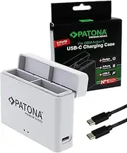 PATONA Premium Dual Charging Box for DJI Osmo Action 3 4 5 - Battery Charger with USB-C Port & Charging Status Indicator - for 2 x BCX202 Batteries, Safe Charging Thanks to MCU System, Includes USB-C