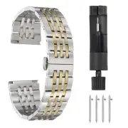 Stainless Steel Watch Bands Set 21mm Butterfly Clasp Watch Strap, Silver Gold