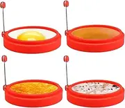 Silicone Egg Rings, 4 Inch Food Grade Egg Cooking Rings, Non Stick Fried Egg Ring Mold, Pancake Breakfast Sandwiches, Egg Mcmuffin Ring(Red,4Pack)