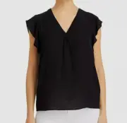 $68 T Tahari Women's Black Flutter Sleeve Blouse Top Size XS