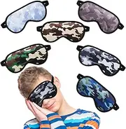 6 Pack Kids Camo Sleep Mask Soft Satin Eye Mask Boys Sleeping Mask Kids Night Mask for Sleeping Light Blocking Eye Cover with Adjustable Straps for Men Kids Boys, 6 Camouflage Styles