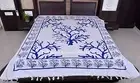 Hippie Psychedelic Indian Cotton Decor Tree Print White Bedcover Queen Bedspread