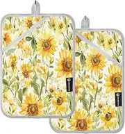 Pot Holders for Kitchen Heat Resistant Ukraine Sunflower Beauty Summer Flowers Potholders with Pockets Hotpads for Cooking Oven Mitts 2 Pack
