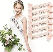GlobalShop 6+1 Pack Bride to Be Sash Set for Team Bridal Shower Bachelorette Party Decorations Wedding Engagement Party Favors White Sash with Rose Gold Foil Lettering