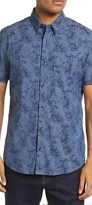 NWT Travis Mathew Blue Exclusive Club Print Short Sleeve Regular Shirt Mens M