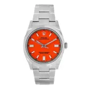 Rolex Oyster Perpetual Watch 36MM Red Index Hour Markers Dial Stainless Steel