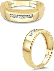 Jewelili Lab Grown Diamond Accented Wedding Ring for Men | Yellow Gold Plated Sterling Silver Band | H Color I1 Clarity 1/20 CTTW | Luxury Wedding Jewelry for Him | Size 9, 10 & 11 | Jewelry Gift Box Included