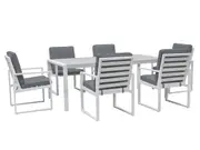 FurnitureOkay Manly 7-Piece Aluminium Outdoor Dining Setting - White