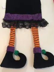 Halloween Table Runner Regency International Witch Legs Humor Black Velvet 88”