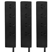 3x Ultracharge 4-Socket Standard Power Strip Board 1m Extension Outlet Socket BK