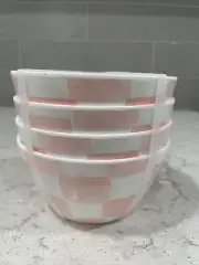 Set 4 CHECKERED PINK & WHITE Melamine 4.5x2.5” Bowls Appetizer Tidbit Salsa Dip