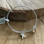 NWOT Alex and Ani Initial Letter "X" Charm Adjustable Shiny Silver Bracelet