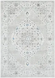 Emira Silver Dusty Blue Bordered Medallion Rug