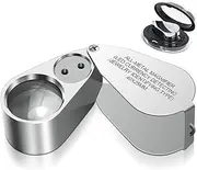 40X Jewelers Loupe Magnifier with Light, Mini Magnifying Glass with LED & UV, Pocket Magnifier for Coins, Currency, Gems, Jewelry, Stamps