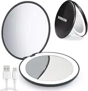 wobsion Travel Mirror with Light, Rechargeable 1x/10x Compact Magnifying Mirror, Dimmable Pocket Mirror,3.5inch Travel Size,Portable for Handbag,Purse,Gift,Black