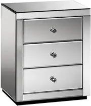 Artiss Bedside Table Mirrored Side Tables Storage Small Narrow Desk Chest of Drawers, with 3 Drawer, Bedroom Living Room Home Furniture Tallboy Lamp Stand Nightstand Cabinet, 40 x 58cm