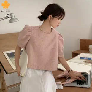 MUVZ[好物推薦]韓國東大門夏季新款顯瘦設計感小眾小香風圓領外套泡泡袖別緻上衣女