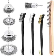 Glarks 9Pcs Wire Scratch Brush Set, Including 5Pcs Wire Wheel Cup Brushes,3Pcs Mini Wire Brush and Stainless Steel Wire Brush for Cleaning Dirt, Rust and Paint Remover