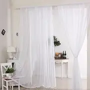 Elfishau 2 Panels Plain Voile Slot Top Rod Pocket Net Voile Curtains Pelmets Soft (140*180CM, WHITE)