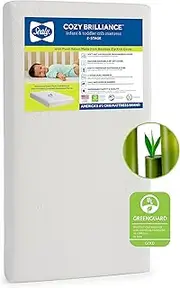 Sealy Cozy Brilliance Breathable Bamboo Rayon Hypoallergenic Baby Crib Mattress & Toddler Bed Mattress, 2-Stage Firm, Non-Toxic, Washable Zip Cover, Waterproof Baby Mattress, Made in USA, 52” x 28