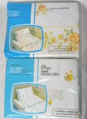 Vintage Fashion Manor JC Penny Muslin Double Flat And Fitted Sheets Floral 1967