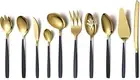 Black with Gold Silverware Serving Set 10 Piece Black Gold Flatware Serving Set