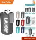 90L Grey Waterproof Laundry Hamper with Comfortable Handles - Collapsible Design