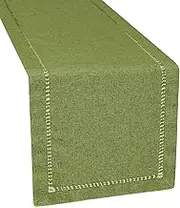 Grelucgo Double-hemstitched Farmhouse Rustic Solid Olive Green Table Runner (14x72 inches)