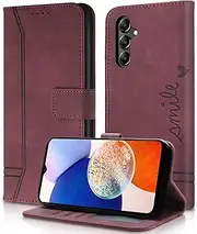Aswant Leather Flip Case Cover for Samsung Galaxy A14 5G - Wallet Pocket Stand Function, Magnetic Case Compatible Samsung Galaxy A14 5G 6.6" 2023 (Red)