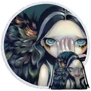 Scary Gothic Art Speak No Evil Yokai Demon Girl Round Beach Towel