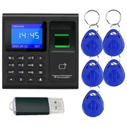 Time Attendance Machine Fingerprint Password Time Clock for Employee with Finger Scan, RFID and PIN Black